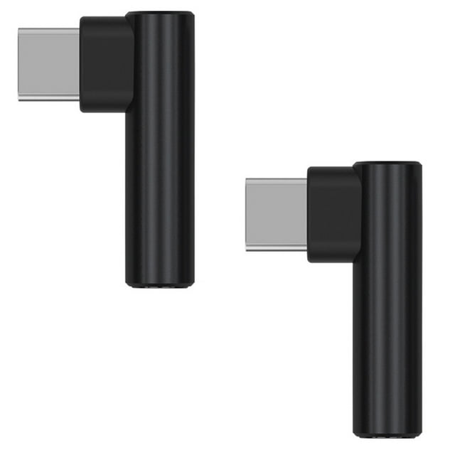 Paquete de 2 adaptadores de auriculares de audio USB C a 3,5 mm, adaptador tipo C a conector auxiliar Dongle de ángulo recto con chip DAC