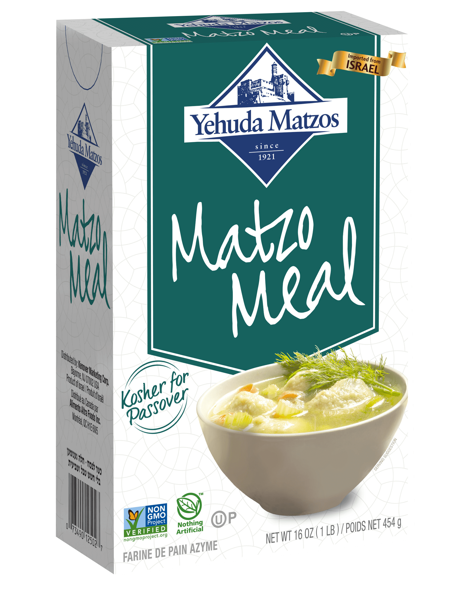 Yehuda Matzo Meal, is a finely ground pale-colored Passover flour made from ground matzo. Yehuda matzo meal can be used in a variety of dishes including matzo balls or as a coating on meats and fish.