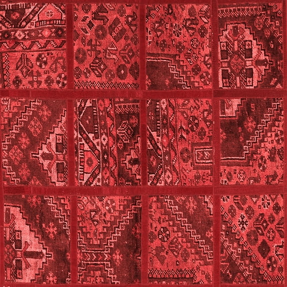 Ahgly Company Indoor Square Patchwork Red Transitional Area Rugs, 7' Square