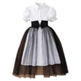 thumbnail image 6 of hengsof Girls Short Sleeve Dress Collared Bubble Sleeve Mesh Detail Button Front Sundress Casual Party Comfort Dress for 8-13 Years Old, 6 of 7