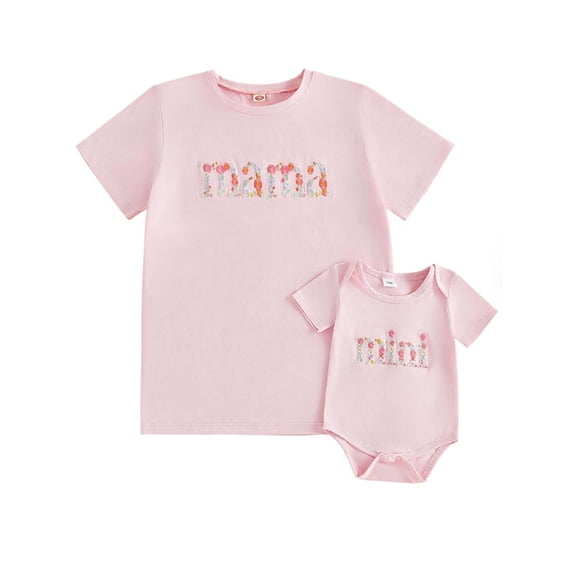BemeyourBBs Mommy and Me Matching Shirt Mom and Daught Matching Outfit Women Girl Mothers Day Clothes Short Sleeve Floral Letters Print Top