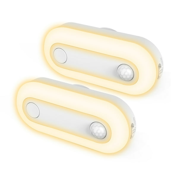 2-Pack Adjustable Light   Motion Sensor LED Night Lights, 3000K Warm, Plug-In with Button Control