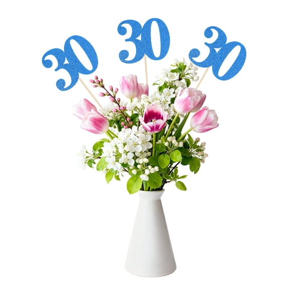 Uxcell 12Pcs 30th Birthday Centerpiece Sticks, Glitter Cupcake Picks Glitter Cupcake Toppers Number Cake Toppers for Birthday Party Anniversary Decoration, Blue