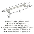 thumbnail image 6 of Amerock Merced 6-5/16 inch (160mm) Center-to-Center Polished Nickel Cabinet Pull, 6 of 7