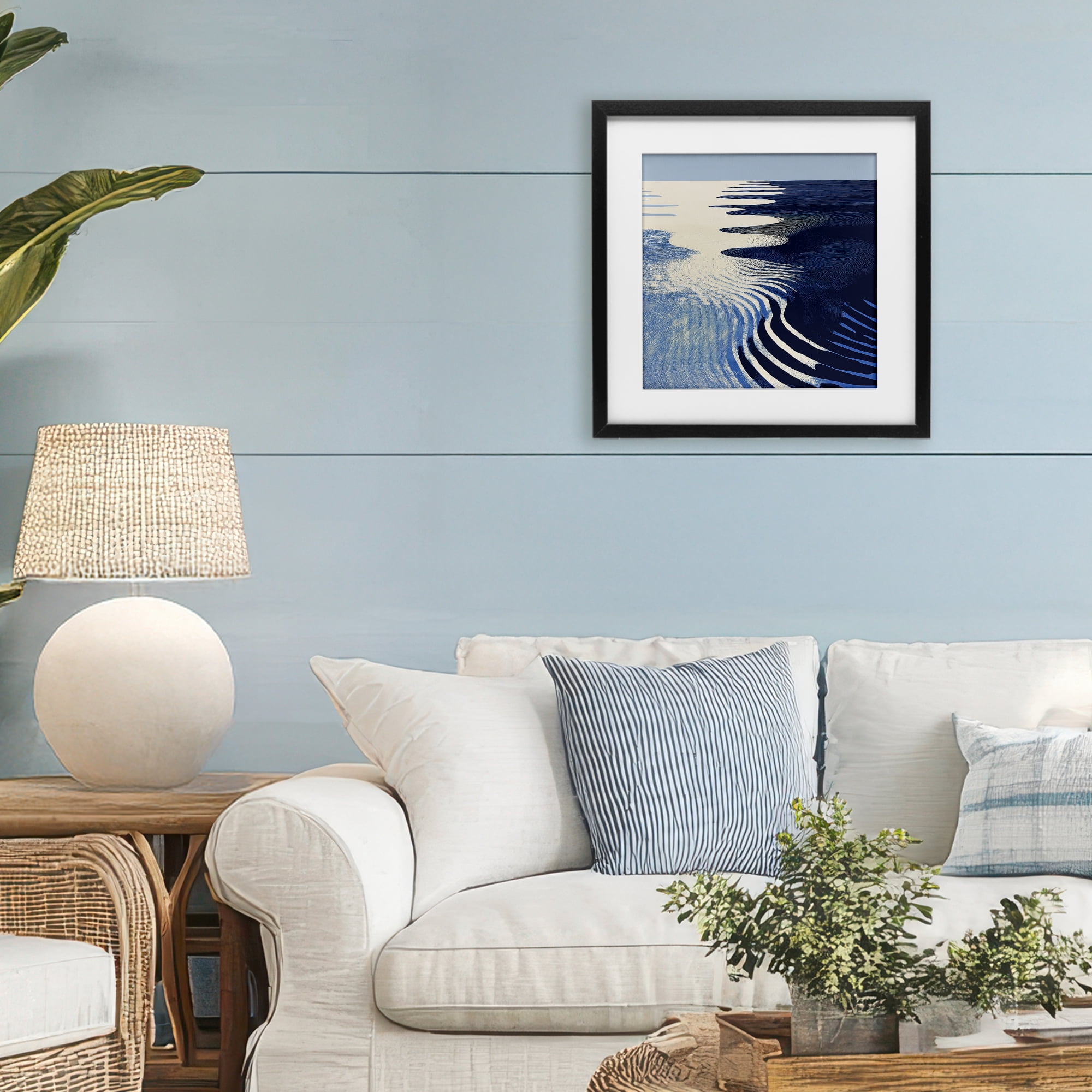 Stupell Industries Abstract Cobalt Ripples Black Framed Print Under Glass, design by Walker Noble