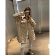 Eyicmarn Women Quilted Jacket with Belt Lightweight Casual Warm Solid Color Single Breasted Long Sleeve Outwears Overcoat
