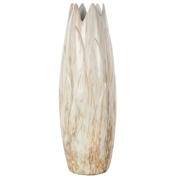 DecMode 21" Marbled Beige Ceramic Vase with Angled Edge Opening