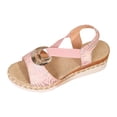 thumbnail image 4 of Rokment Women's Sparkling Sequin Platform Wedge Dressy Sandals 2026 Beach Summer Casual Buckles Leather Breathable Linen Sole Comfortable Espadrilles High Heel Walking Dress Shoes Pink Size 6.5, 4 of 5