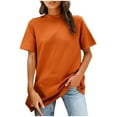 thumbnail image 2 of Wyobmus Womens Tops Summer High Crew Neck T Shirts Short Sleeve Casual Loose Fit Cute Basic Tee Clothes Orange, 2 of 7