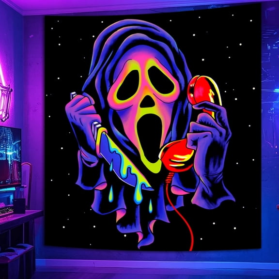 Miytal Horror Skull Blacklight UV Reactive Tapestry - 30" x 40"