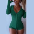 thumbnail image 1 of GZWYHT Rompers for Women Long Sleeve Romper 2025 Autumn And Winter Deep V Neck Button Thread Long Sleeved Warm Tight Jumpsuit Jumpsuit for Women Sparkly Jumpsuit for Women Green XXL, 1 of 5