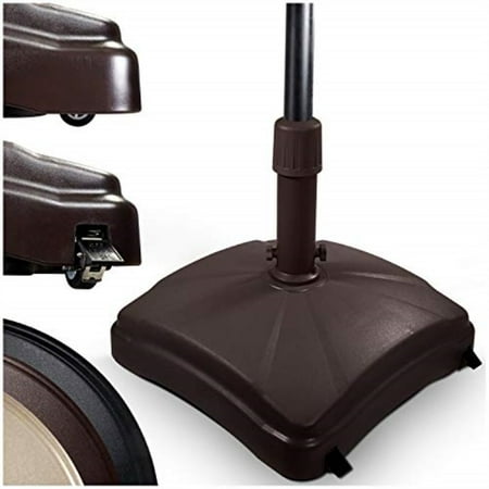Shademobile Rolling Umbrella shademobile outdoor umbrella stand w/ easy rolling base (up to 125lb) heavy duty universal design for weighted commercial patio & deck big mobile sun shade w/ hidden wheels | bronze, black, sandstone ()