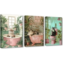 Hieng Kids Bathroom Wall Art Animal Bathroom Decor Funny Bathroom Posters Animals in the Bathtub Pictures Tropical Jungle Bath Wall Decor (Framed canvas)