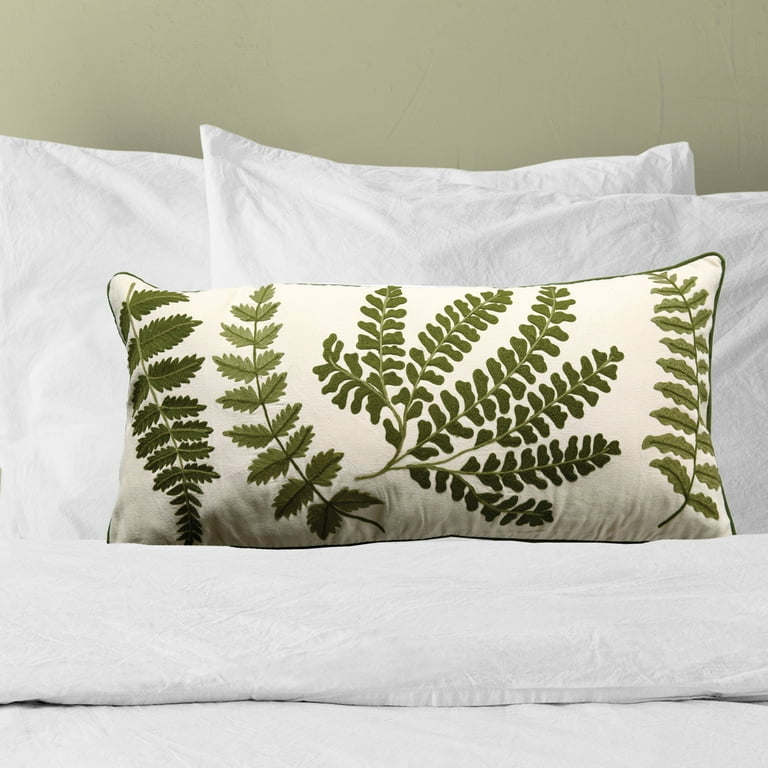 Creative Co-Op Cotton Lumbar Pillow with Fern Fronds
