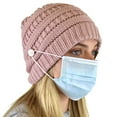 thumbnail image 2 of C.C Soft Stretch Cable Knit Side Epoxy Button for Mask Beanie Skully, Rose, 2 of 9