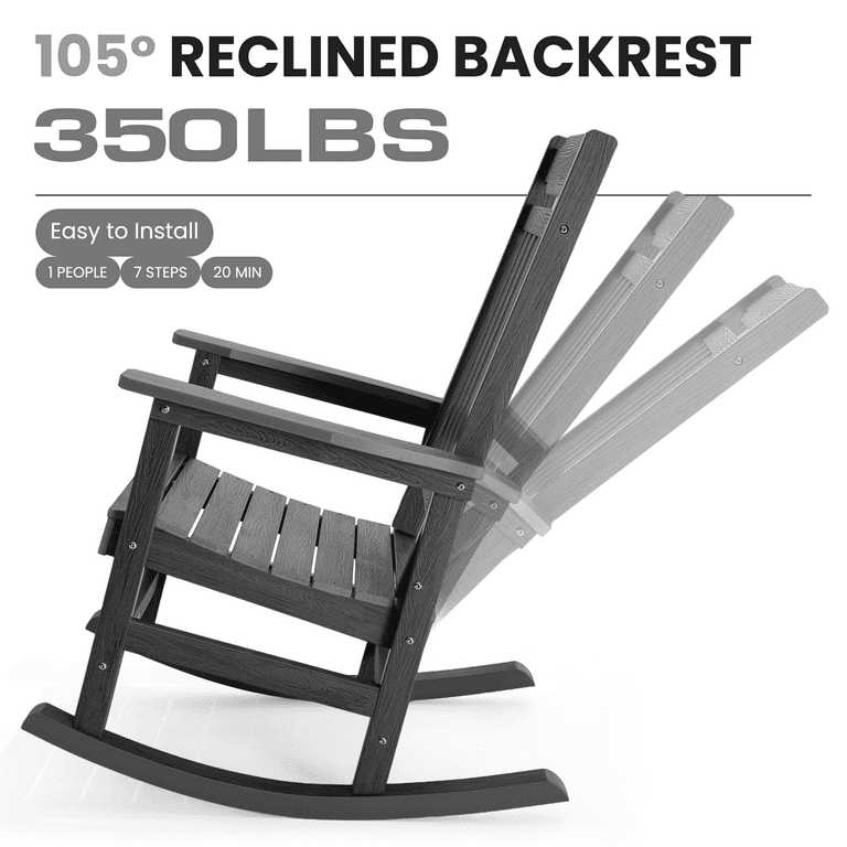 Naipo Patio Rocking Chair, All-Weather Oversized Porch Rocker, 400