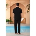 thumbnail image 4 of Welanxin Men 2 Piece Beach Vacation Outfit,Lightweight Button Up Loose Shirt Elastic Waist Baggy Pants Suit, 4 of 10