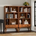 thumbnail image 3 of Simpli Home Draper 35W 6 Cubbie Bookcase with Drawer (Set of 2) in Teak Brown, 3 of 6