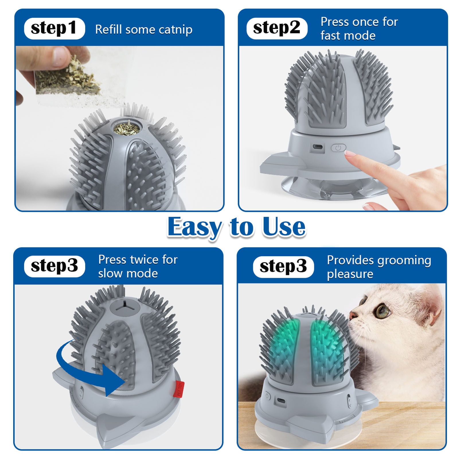 Mixfeer Automatic Cat Self Groomer Smart Cat Massager Rotating Self Cleaming Brush Comb with Light Catnip Cat Interactive Toy