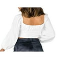 thumbnail image 4 of Women‘s Puff Sleeve Ruched Crop Top Square Neck Lantern Long Sleeve Slim Shirt Crop Top, 4 of 8