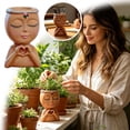 thumbnail image 2 of Girls Face Planter Pot with Heart Hands Indoor Resin Head Planter, White | Cute Home Decor Succulent Container has Drainage Hole Cactus Herbs Shelf Office Gardening, Teacher Gifts, 2 of 6