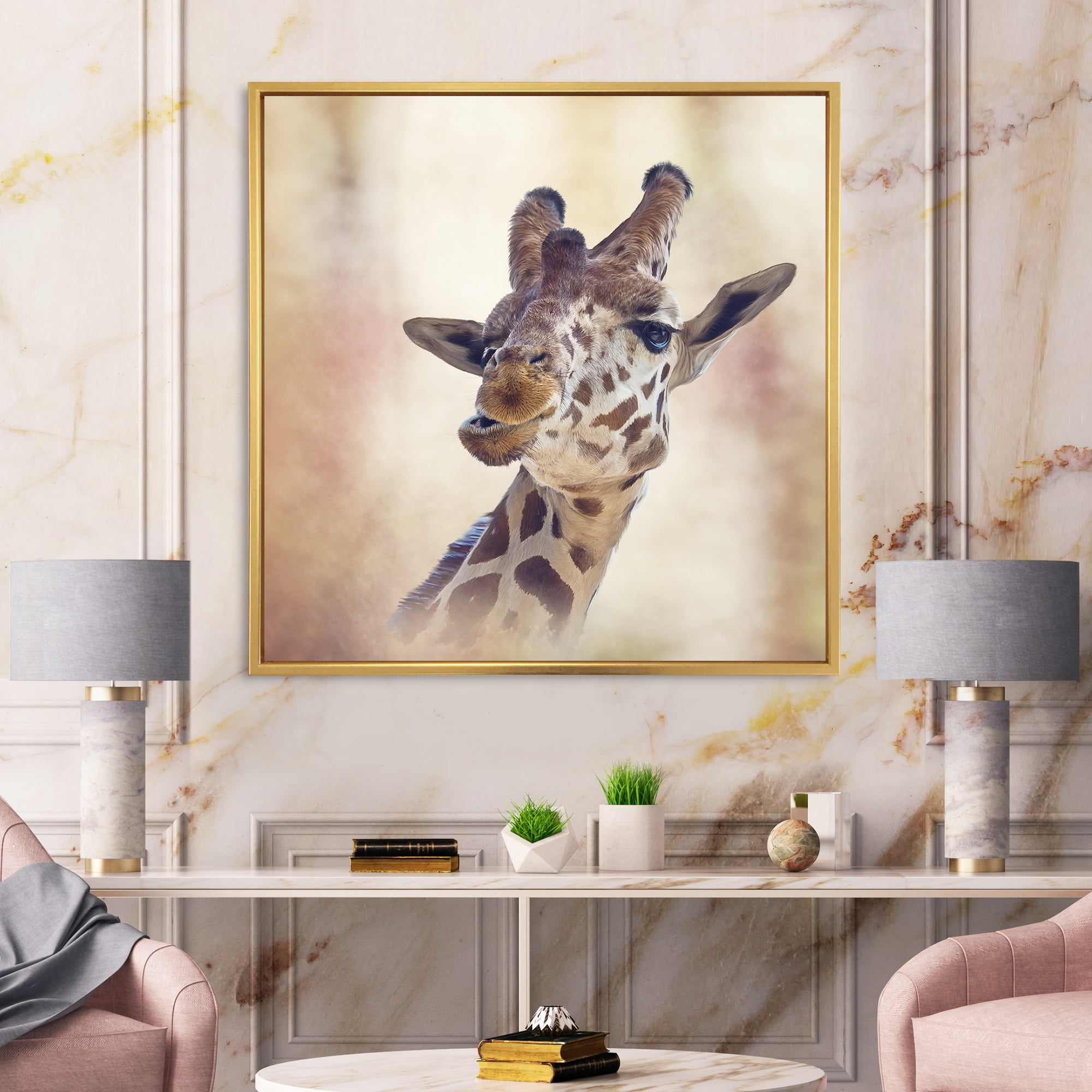 Close Up Portrait of A Giraffe VI 30 in x 30 in Framed Photography Canvas Art Print, by Designart