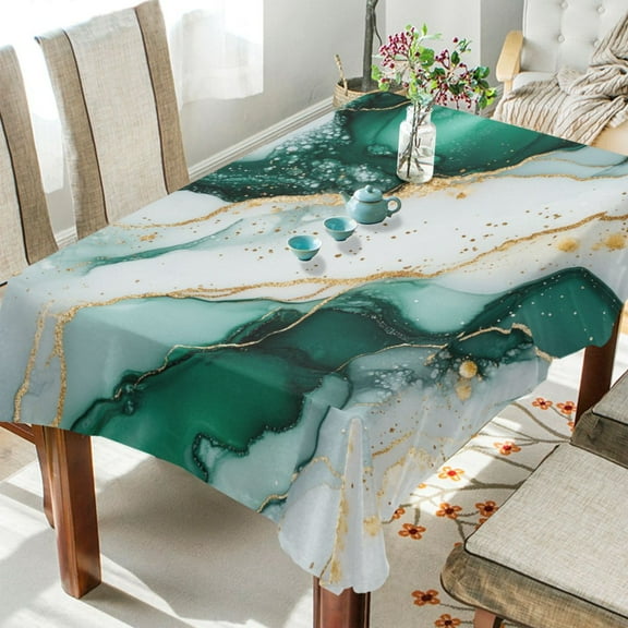 WOBOGO Dark Green Gilt Pattern Square Tablecloth 54×54in Polyester Fabric Tablecloth Washable Dust Resistant Wrinkle Resistant