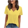 thumbnail image 1 of Admvng Hauts pour Femmes Décontractés Col en V Couleur Unie Blouses à Manches Courtes S-2TG, 1 of 8