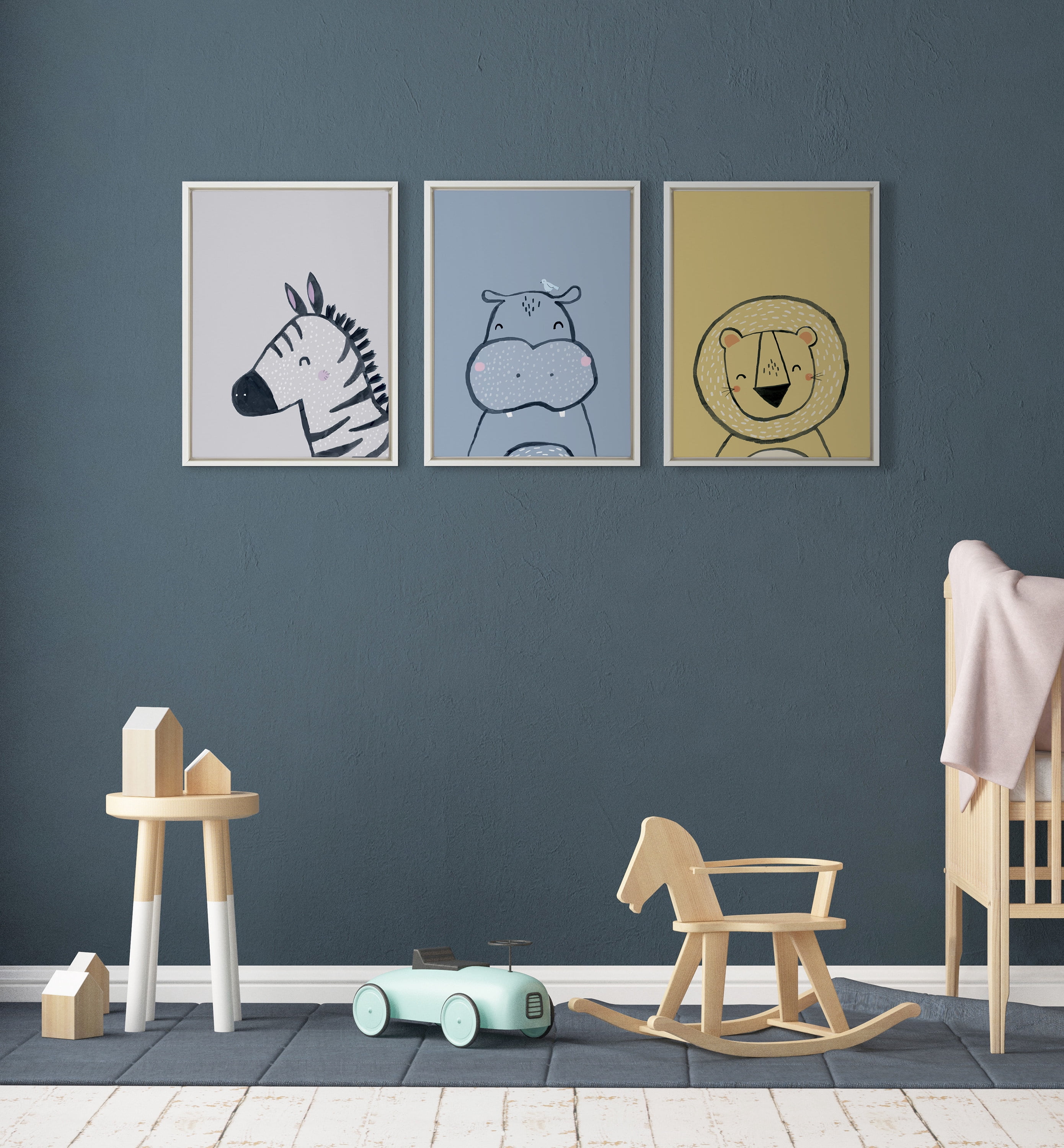 Kate and Laurel Sylvie Inky Hippo Framed Canvas Wall Art by Lauradidthis 18x24 White Adorable Animal Art for Wall