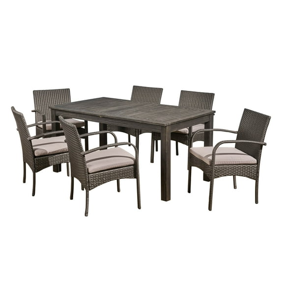 Noble House Elmar 7 Piece Wooden Expandable Patio Dining Set in Dark Gray