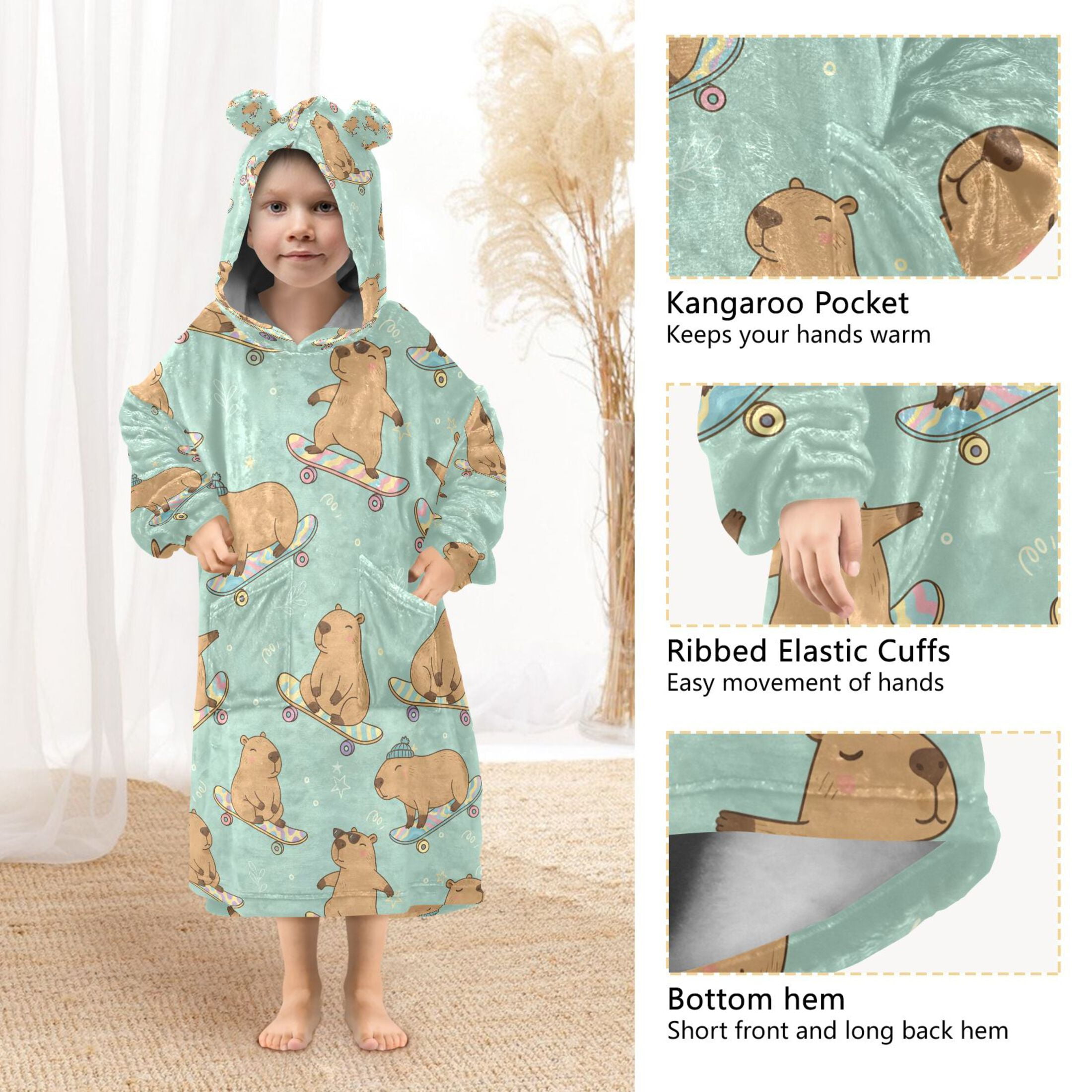 joogoo Blanket Hoodie Capybara Skating for Oversize Sweatshirt Boys Girls 3-14 YR L