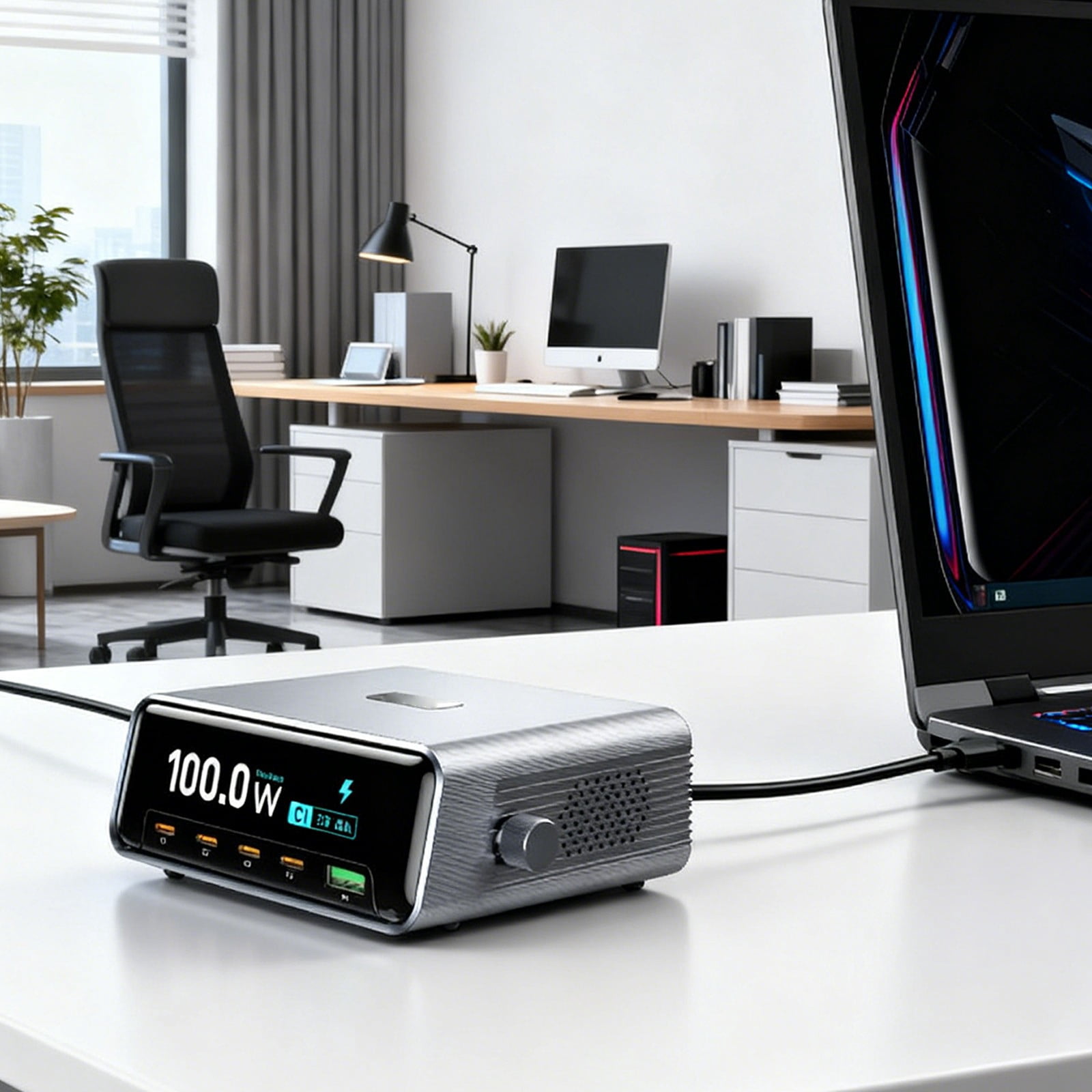 Fast Charging Smart Display, 265W GaN Desktop Charging Station with LCD Display, USB-C Fast Charger for Laptop & Phone, Multi-Port Charger Hub with Smart Power Tracking