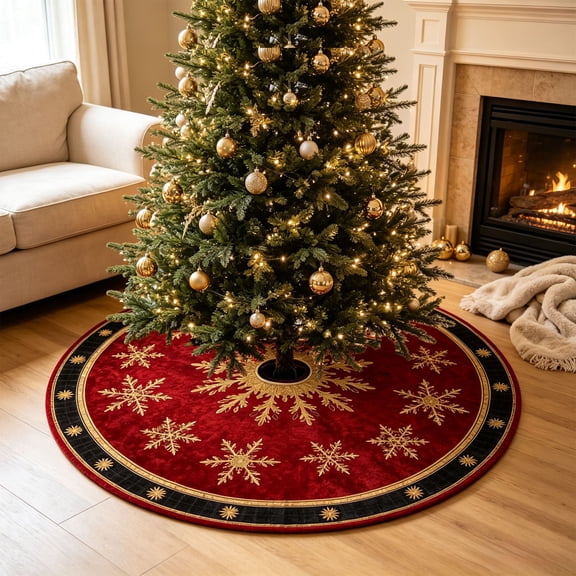 BiFandian Christmas Tree Skirt, 24 Inch Polyester Holiday Decoration for Indoor Party Display, Christmas Decorations Indoor Outdoor Tree Base Cover Accent for Home, Living Room, Fireplace