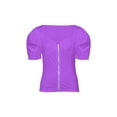 thumbnail image 2 of Qmyliery Women Short Puff Sleeve Tops, Summer V Neck Solid Color Zip Up Slim Fit T-Shirts,S/M/L/XL, 2 of 8