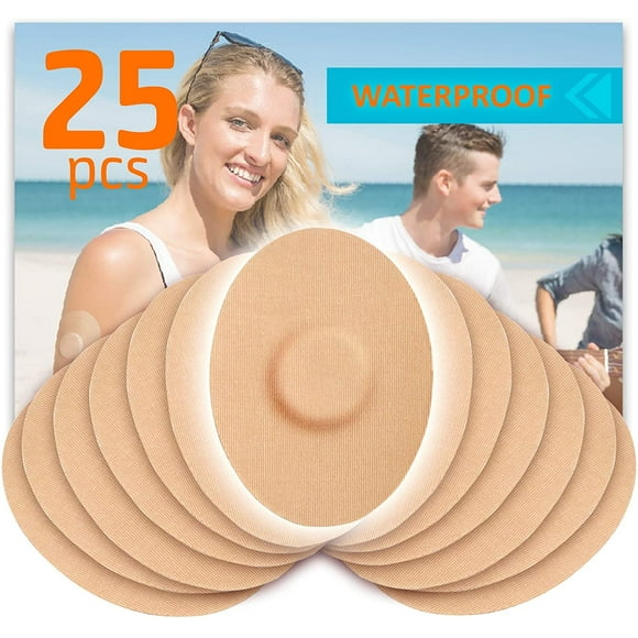 Sensor Covers for Libre 1/2/3, Waterproof-25 Pack Adhesive Patches,Transparent CGM Overpatch Tape Lasting to 14 Days-Without Hole,Beige