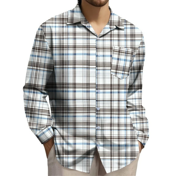 KeShDi Flannel Shirts Men's Plaid Printed Top Casual Men's Shirt Top Men's Long Sleeved Lapel Top/shirt Multicolor 4X