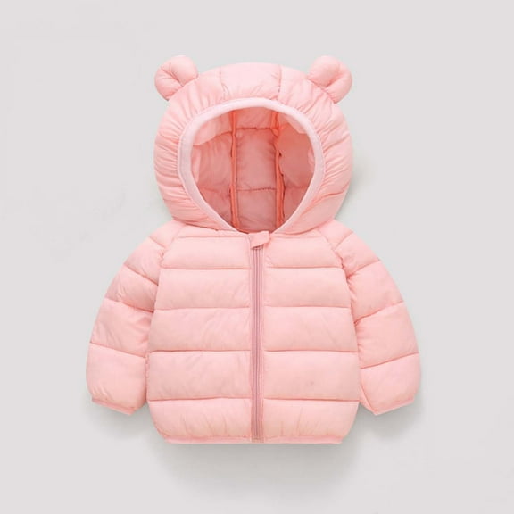 AUNVITO Girls & Boys 1-7Y Bear Ears Hooded Down Jacket, Thermal Insulated Winter Coat with Zipper Closure Solid Color Puffer Coat