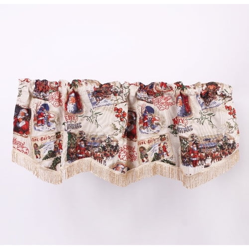 The Holiday Aisle Puente Decorative Christmas Santa Snow Sleigh Design Tapestry Curtain Valance