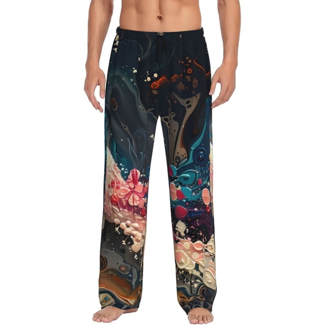 Fotbe Abstract Peacock Painting Pantalones de Pijama para Hombre, Pantalones de Dormir, Pantalones de Casa con Cintura Ajustable y Bolsillos-XX-Large