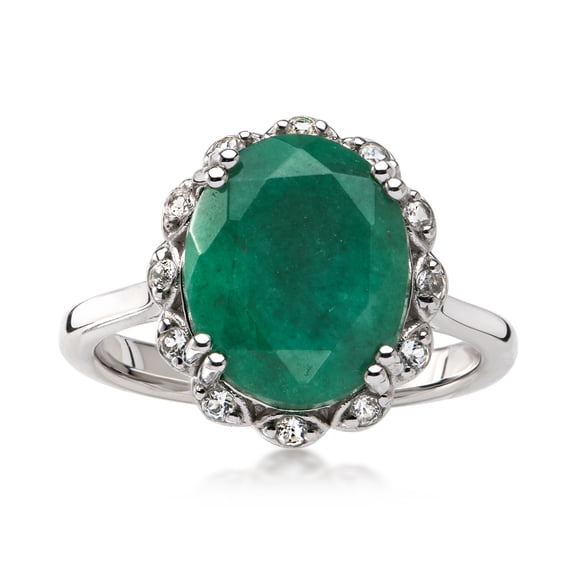 Ross-Simons 4.20 Carat Emerald Ring With .10 ct. t.w. White Topaz in Sterling Silver, Women's, Adult