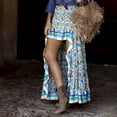 thumbnail image 3 of Tennis Skirts for Women Summer Skirt Boho Floral with Split Low Side Ruffle Swing Style for Women Blue XL, 3 of 6