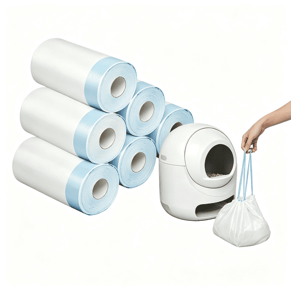 90 Count Cat Litter Box Liners, Heavy Duty Self Cleaning Litter Box Bags, Leakproof Drawstring Cat Waste Bags, Compatible with Automatic Cat Litter Boxes, Easy Cleanup Trash Bags