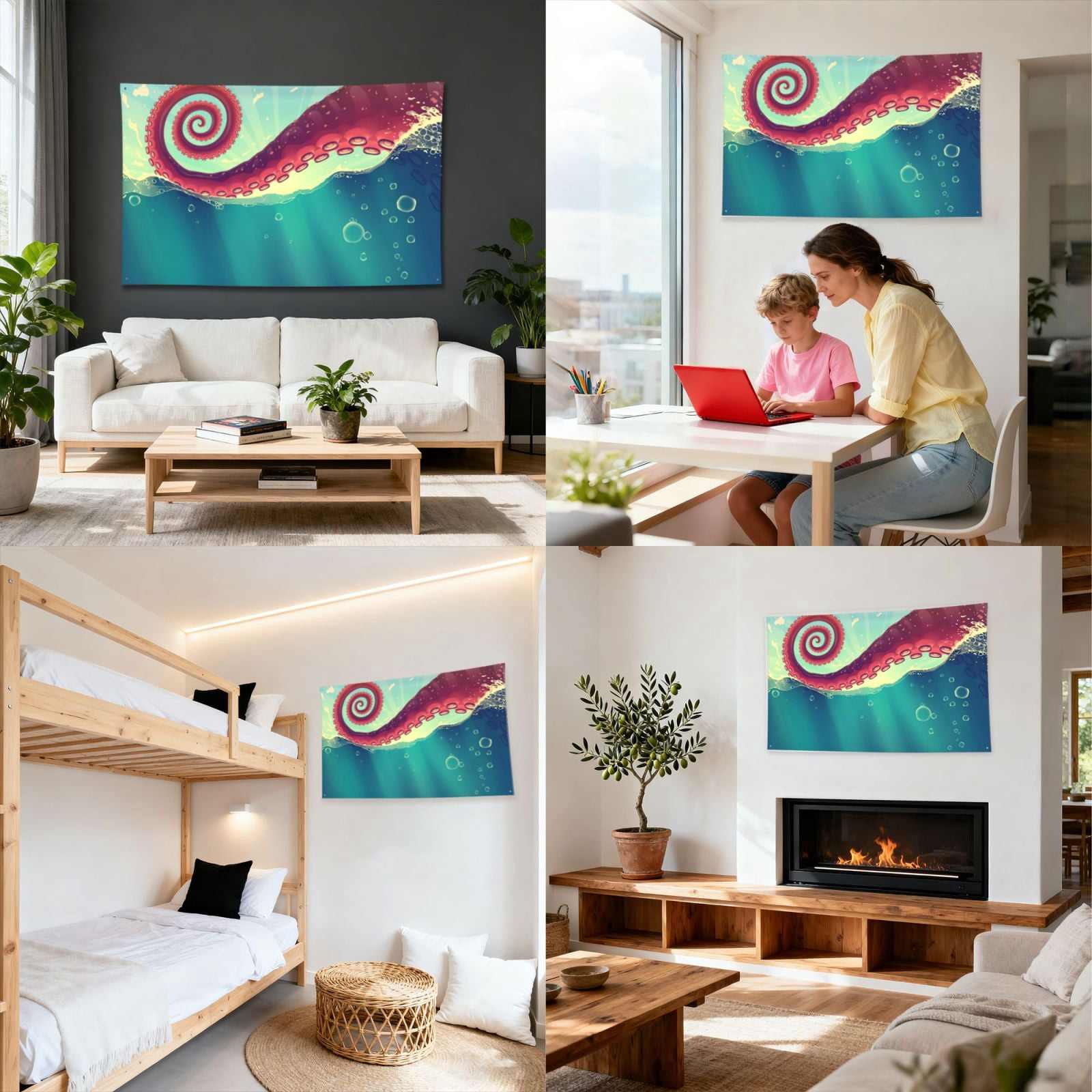 Red Octopus Tentacles Sea Water Four Hole Decorated Banner Flag for Garden Yard Home Decoration Indoor Outdoor 4x6 Ft