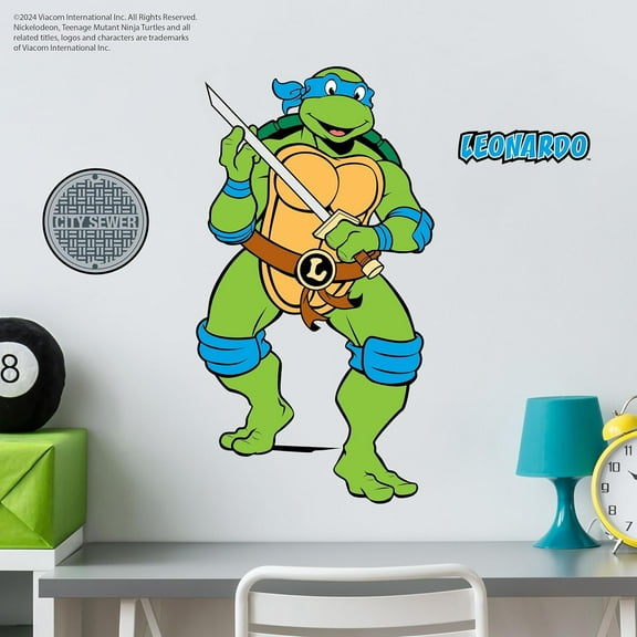 TMNT Teenage Mutant Ninja Turtles Leonardo Wall Decal - 22" Leo Blue Vinyl Wall Sticker Bedroom Decorations - Peel and Stick Room Décor