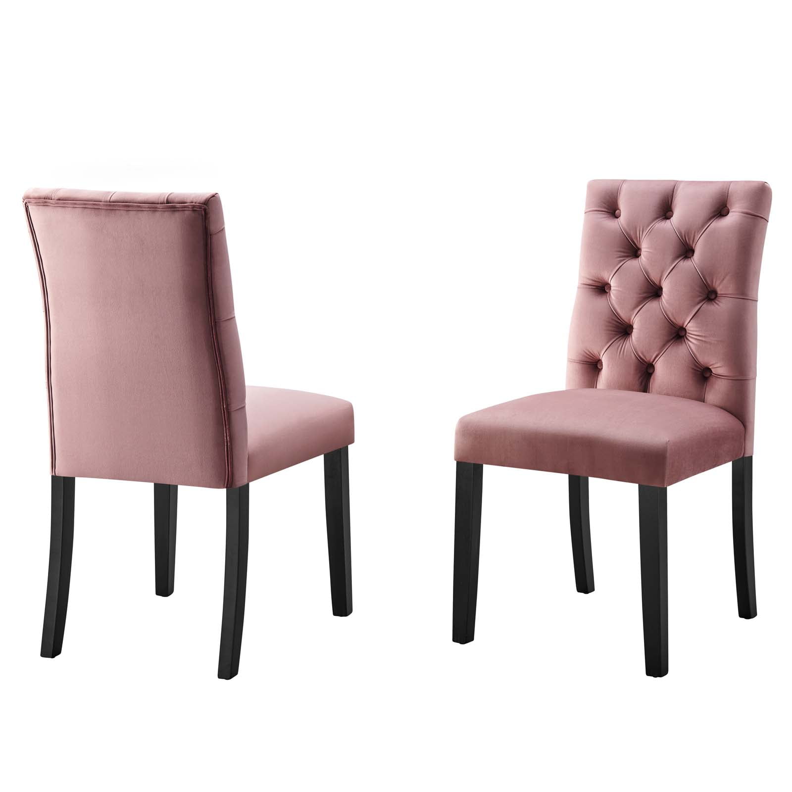 Dusty Rose Velvet Curvy Tufted Side Chair with Wood Legs