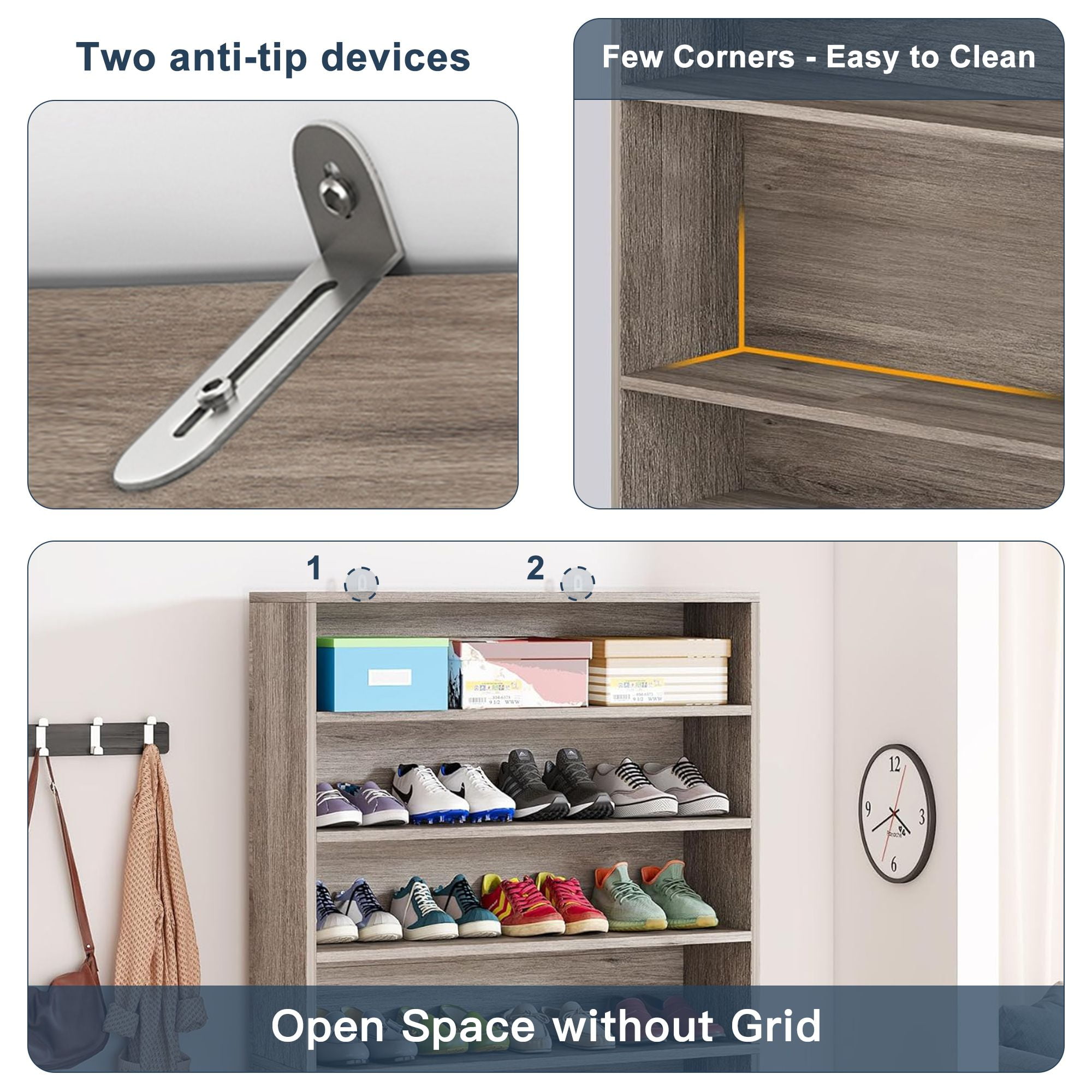 Demi Bonn Wooden Shoe Rack 9-Tier Shoe Storage Organizer Entryway Shoe Shelf, 40-45 Pairs Freestanding Shoe Cabinet, Gray