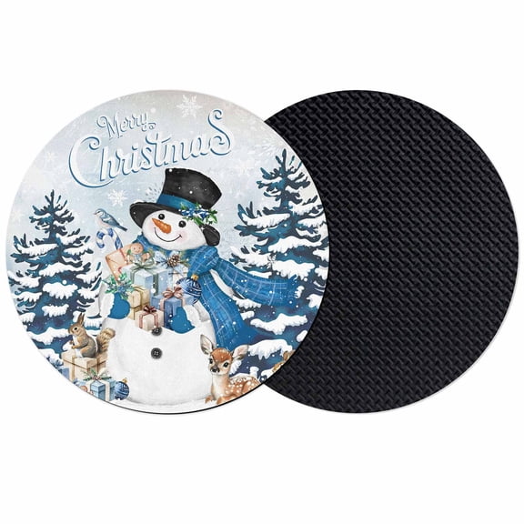 Blue Christmas Snowman Coasters Set of 2, Absorbent Coasters for Drinks, Xmas Tree Elk Gifts Snowflake Ombre Coaster for Desk Coffee Table Protection, Home Decor House Warming Gifts 4"