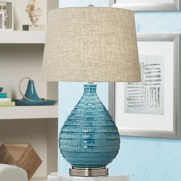 360 Lighting Mid Century Modern Table Lamp Textured Ceramic Sky Blue