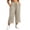 Beige, variant on Plus Size Capris for Women Textured Wide Leg Pants Casual Drawstring Elastic Waist Side Slit Loose Fit Summer Cropped Pants