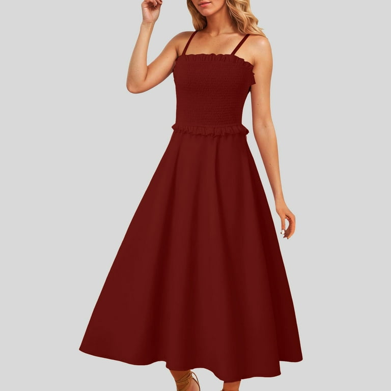 vigerkar Summer Maxi Dress, 2025 Sleeveless Sundress Cotton Dress Strap  Smocked Beach Dresses for Women Wine, XL - Walmart.com